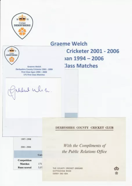 Graeme Welch Derbyshire County Cricketer Original Autograph & Compliment Slip