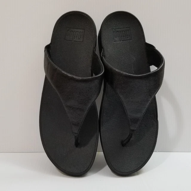 Fit Flop Lulu Glitzy Women Sz 11 Black Shimmer Thong Wobbleboard Sandal V64-001