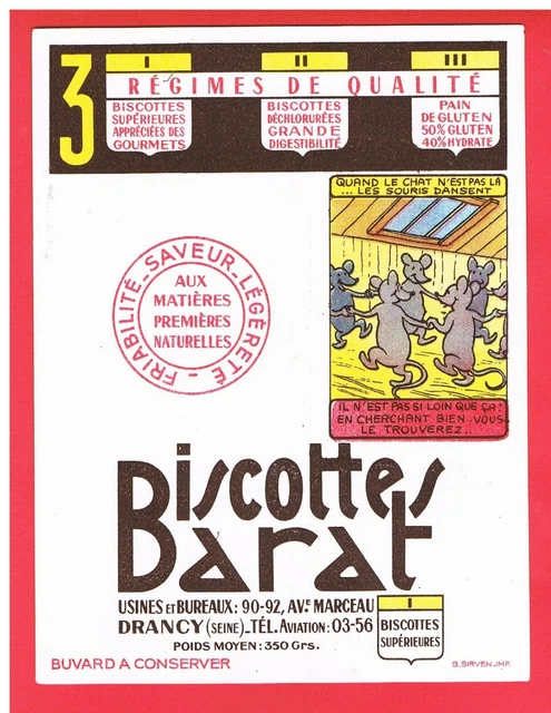 Buvard - Biscottes Barat -Drancy- Quand Le Chat N'est Pas La Les Souris Dansent