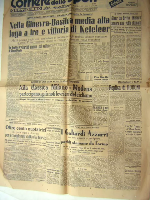 Corriere dello Sport 23/8/1947 Giro della Svizzera Bartali ciclismo e altro