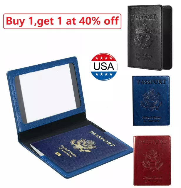 Leather Passport Vaccine Card Passport Holder Travel Wallet Blocking Case Cover