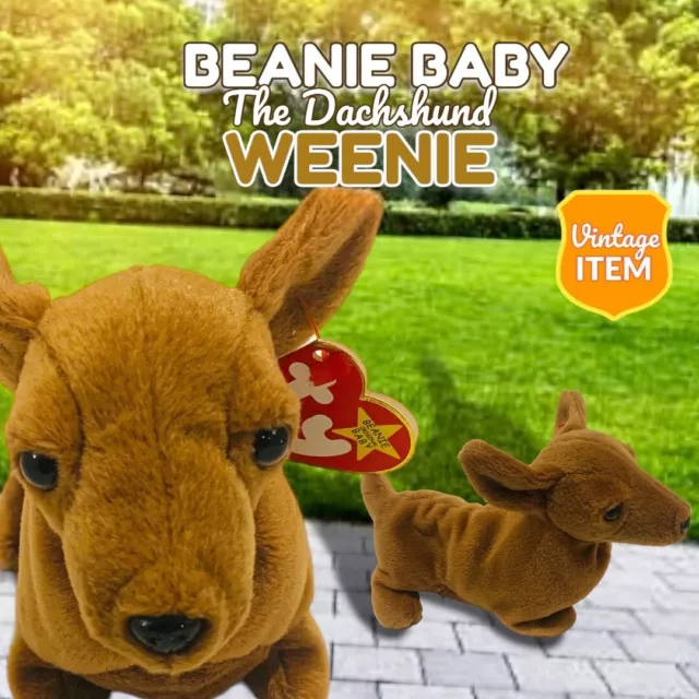 Ty Beanie Baby: Weenie the Dachshund Dog. Retired. Comes With Rare Beanie Card.