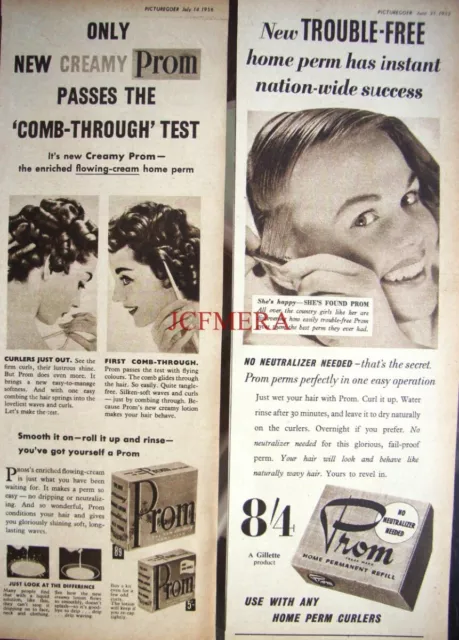2 x 1950s PROM Home Perm Advert Prints #2 - Original Hairdressing Ads