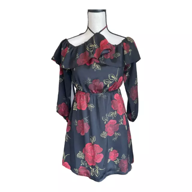 Cupcakes and Cashmere Womens Boden Dress Off the Shoulder Black Red Floral XS