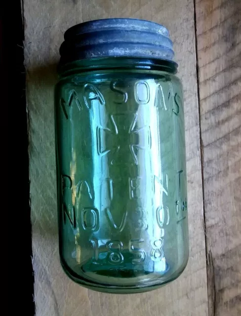 MASON'S Patent 1858 Fruit Jar Pint Reproduction NOV30th ~ Apple Green ~ ZINC LID