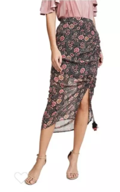 NEW Rebecca Minkoff Romy Black Pink Floral Print Skirt Chiffon Midi Skirt Size 8 2