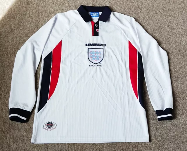 1998 World Cup England Retro Football Shirt Size Large Long sleeve Men's.