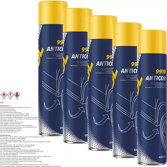 5x 650 ml MANNOL UNTERBODENSCHUTZ SCHWARZ SPRAY HOHLRAUMVERSIEGELUNG SPRÜHDOSE