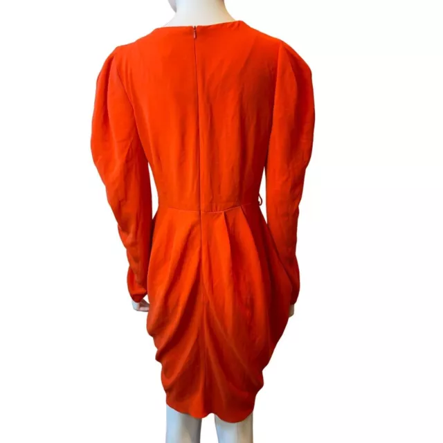 NWT ASOS Women Plunge Wrap Dress Long Sleeve Back Zip Asymmetrical Orange Size 6 2