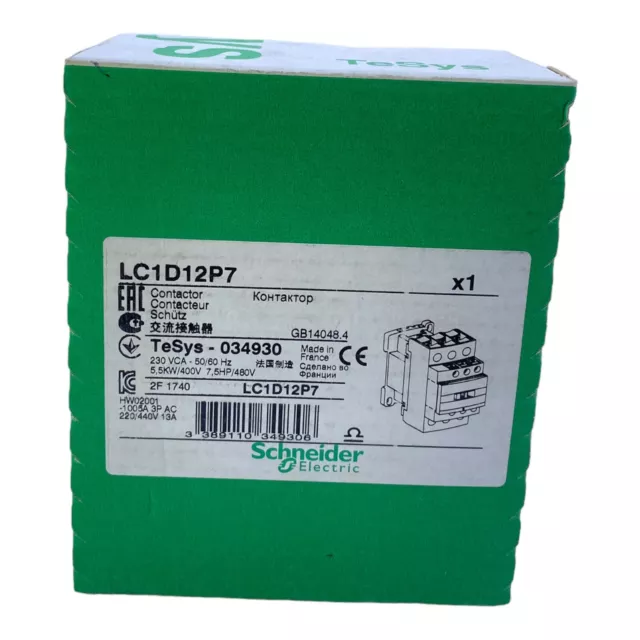 Schneider Electric LC1D12P7 Teleruttore 034930 12A 230VAC 50/60Hz 5,5kW 400V