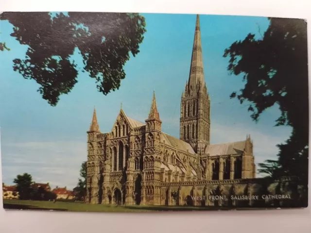 Vintage alte Postkarte 1960er Jahre Feiertage altes England Westfront Salisbury Kathedrale 2