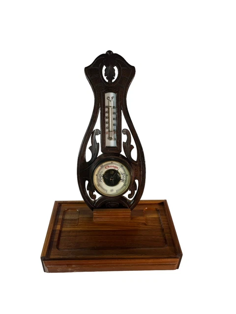 Art Nouveau wooden barometer thermometer from Germany Vintage With Stand