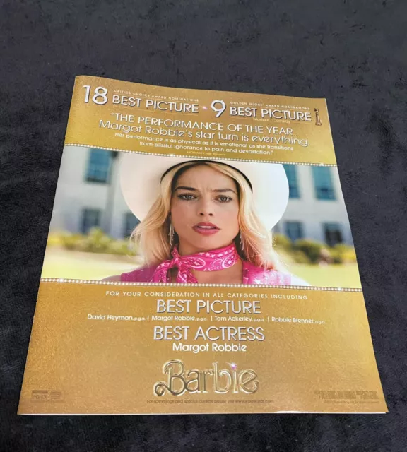 BARBIE 2024 OSCAR ad with Margot Robbie for Best Actress and Best