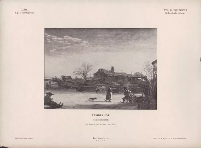 AMSTERDAM, Lithografie: XVII. Jh Hollän. Schule, Winterlandschaft. Rembrandt