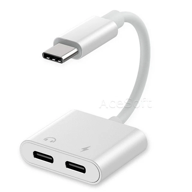 2in1 Dual Type-C USB C to AUX Headphone Jack Adapter for Huawei Mate 20 RS Phone