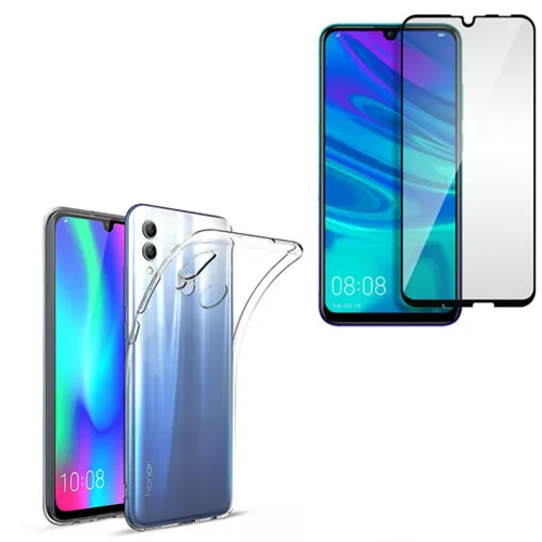 Pour Huawei P Smart 2019 Coque gel en silicone TRANSPARENT +1 verre trempé noir