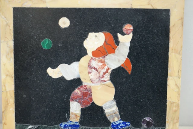 Four Rare Antique Italian Pietra Dura Marble Tiles Wall Plaque Fire Eater Jester 7