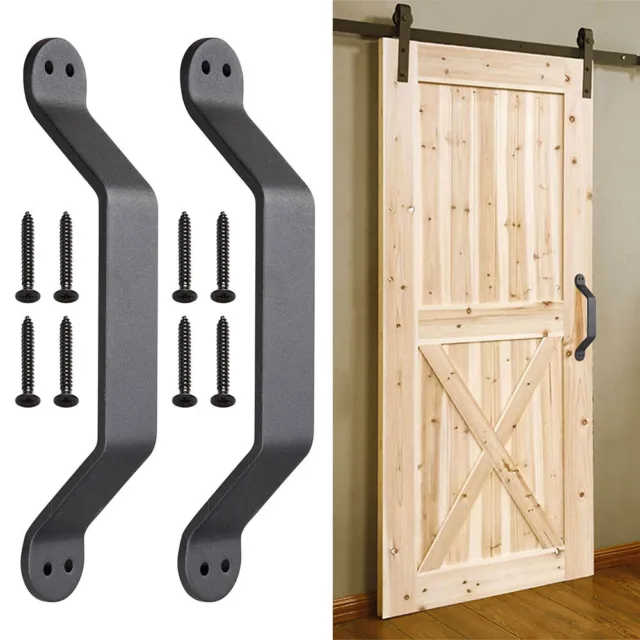 2pc 9" Barn Handle Cast Iron Pull Gate Shed Cabinet Matte Black for Sliding Door