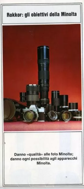 Minolta fotocamere reflex 35mm catalogo obiettivi Rokkor anni '70 italiano