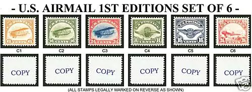 6 U.s. Classic Airmail Stamp Reproductions #C1 - #C6