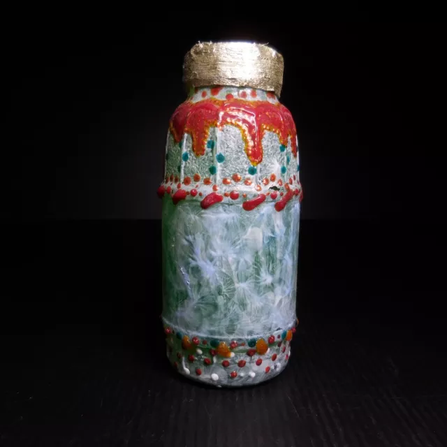 Bouteille flacon art déco fait main vintage design verre vert multicolore N8668