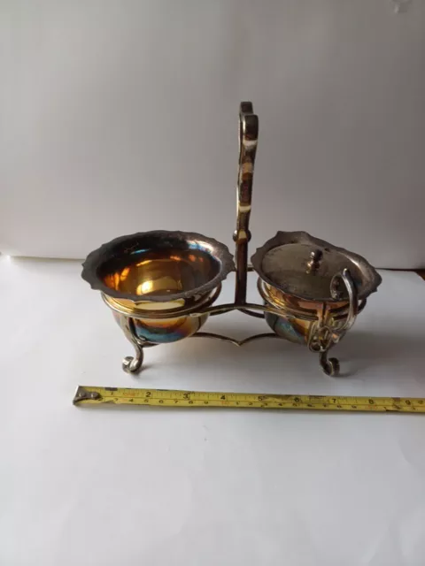 Vintage Silver Plate Cream Jug & Sugar Bowl Set With Stand