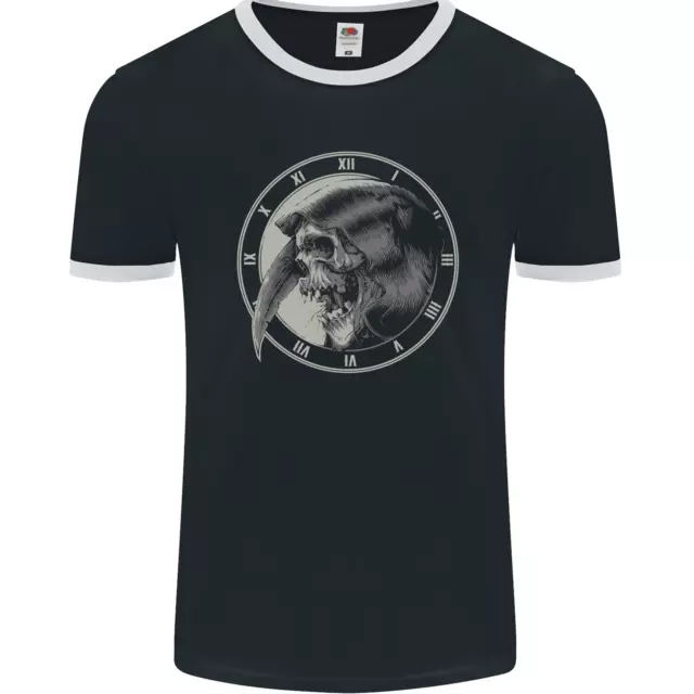 Grim Reaper Orologio Teschio Biker Gotico Demone Uomo Ringer T-shirt FotoL