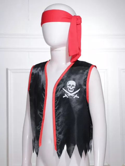 Kinder Weste Mit Rotem Stirnband Maskerade 2-teiliges Piratenset Atmungsaktiv