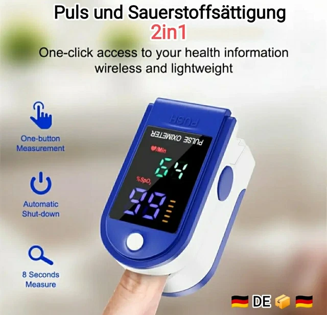 ✅ Pulsimetro per dito misurazione del polso e saturazione di ossigeno cardiofrequenzimetro 2in1