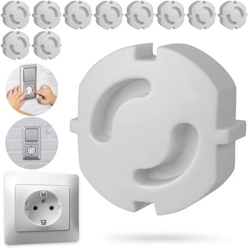 Cache-prise Bébé sans Adhésif 10 pièces en Blanc convient aux prises Schuko d...