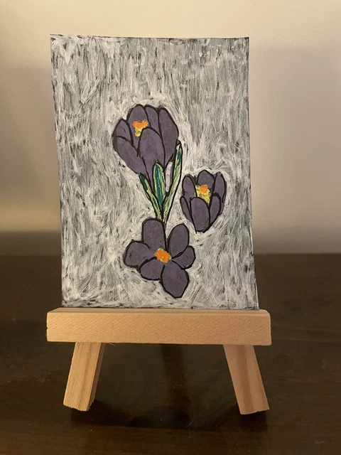 Spring Crocus ACEO on cardstock (2 1/2'' x 31/2") original art  in oil paint pen