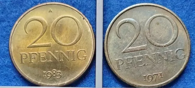 DDR 20 Pfennig - 2 Münzen aus verschiedenen Jahren 1971, 1983