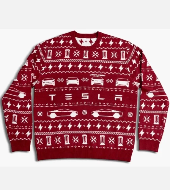 Tesla Modello x-Mas Natale Pullover Taglia XS (Si Adatta A M) Nuovo & Conf.