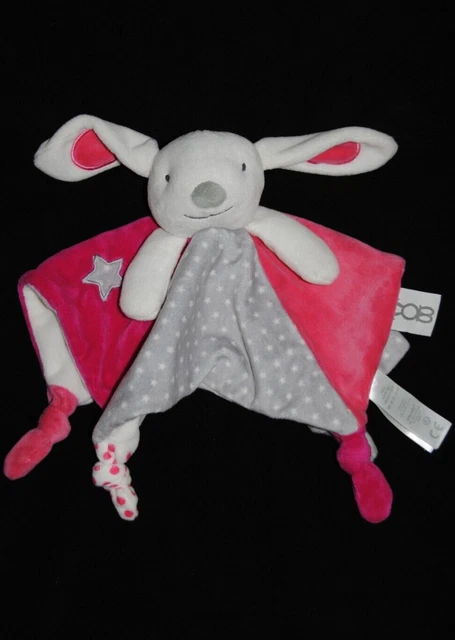 Doudou plat lapin rose gris OBAIBI OKAIDI Charline étoile dessous blanc TTBE