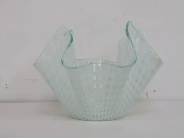 Retro Chance Glass 4" Gingham White Checked Handkerchief Vase