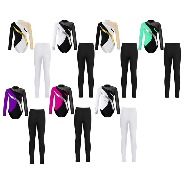 Set tuta ragazza maniche lunghe ginnastica abito da danza figura costume da pattinaggio