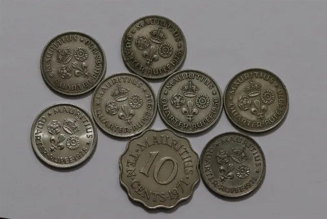 🧭 🇲🇺 Mauritius 1/4 Rupee + 10 Cents Old Coins Lot B63 #7 Ggg34