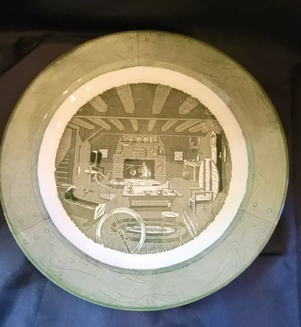 Vintage Colonial Homestead - Green - by Royal - Round Platter - 13-1/2" diameter