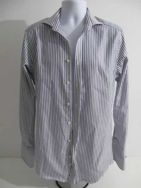 Hawes & Curtis Mens Non-Iron 15.5" Extra Slim Fit Blue White Stripe Shirt