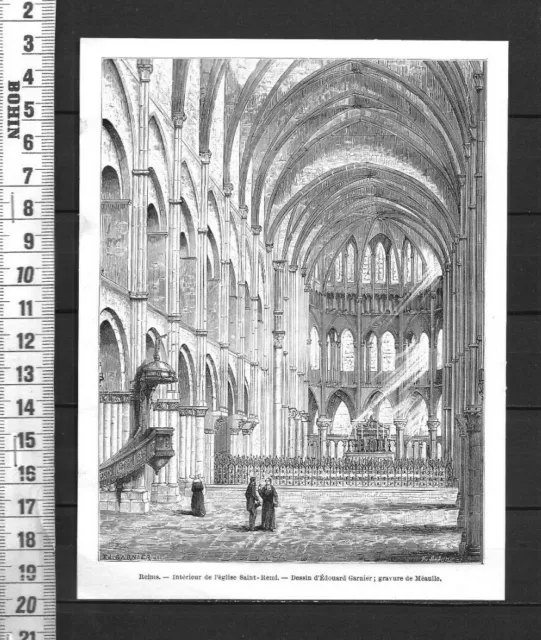 G194  / Gravure 1888 /  Reims Interieur De L Eglise Saint Remi