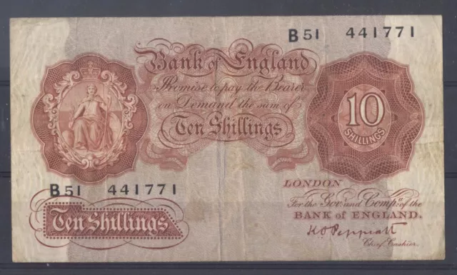 12648 Great Britain, vG cond. 10 Shilings banknote with watermark, issued in