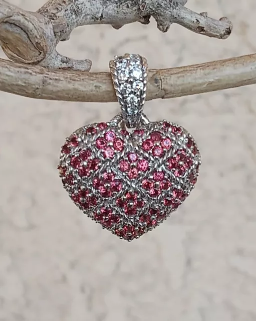 Judith Ripka Pave Natural Red Sapphire Heart Pendant/Enhancer Sterling PETITE