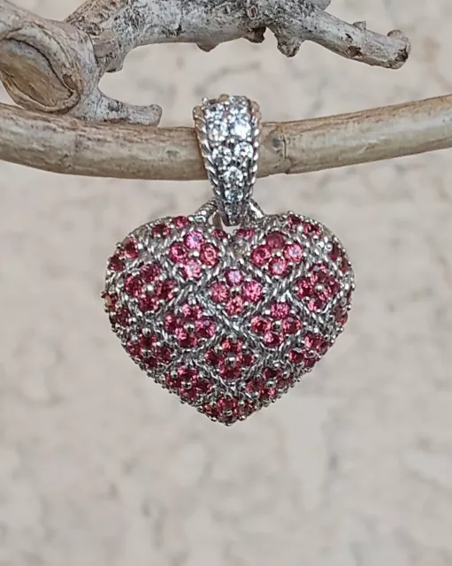 Judith Ripka Pave Natural Red Sapphire Heart Pendant/Enhancer Sterling PETITE Judith Ripka Pave Natural Red Sapphire Heart Pendant/Enhancer Sterling PETITE