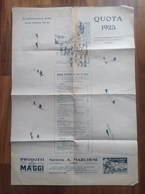 Sucai Alpinismo Antico Manifesto Quota 1923 Programma Dolomiti Pubblicitario Ant