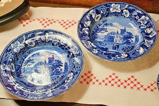 Pair of dark blue "Thrybergh, Yorkshire"  transferware soup plates by Enoch Wood 2