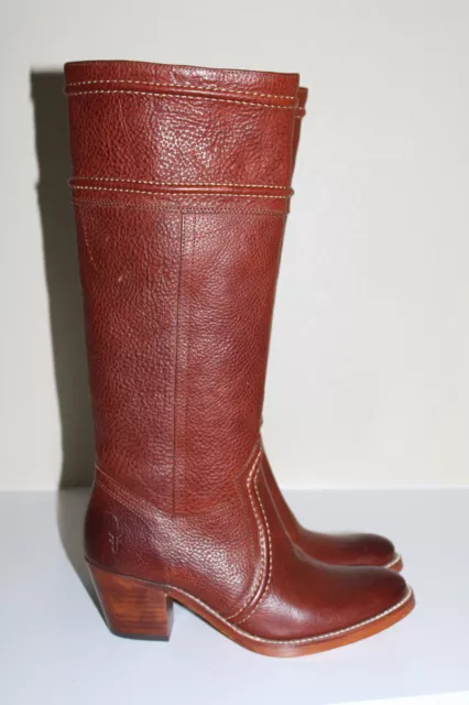 New  sz 6 Frye Jane 14 Redwood Brown Leather Riding Tall Pull On Boot Heel Shoes