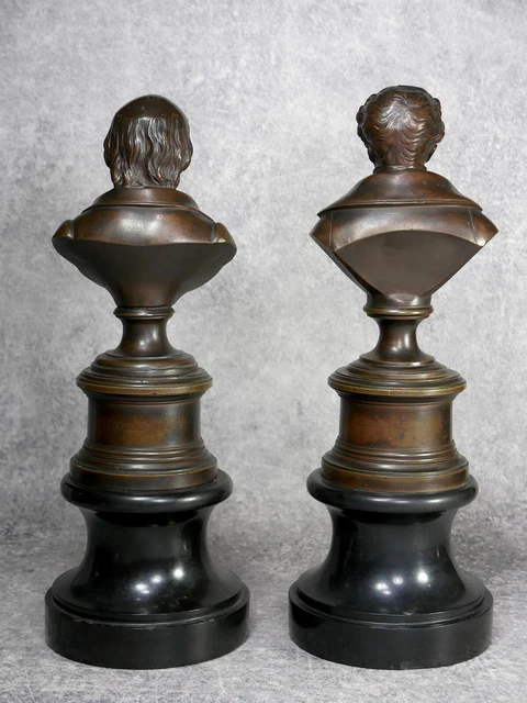 Paire De Bustes De Beranger Et De Lamartine. Bronze. Xix°. 3