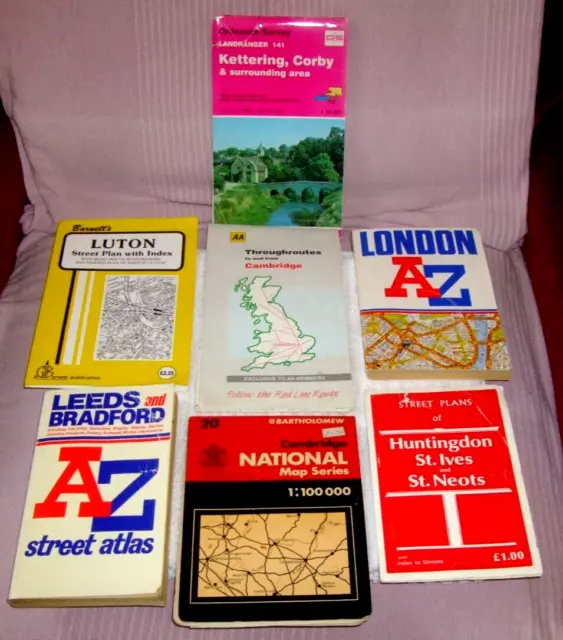 Old Street Maps Etc (Job Lot Of "Seven" Old Maps) Luton/Cambridge/Kettering/Used