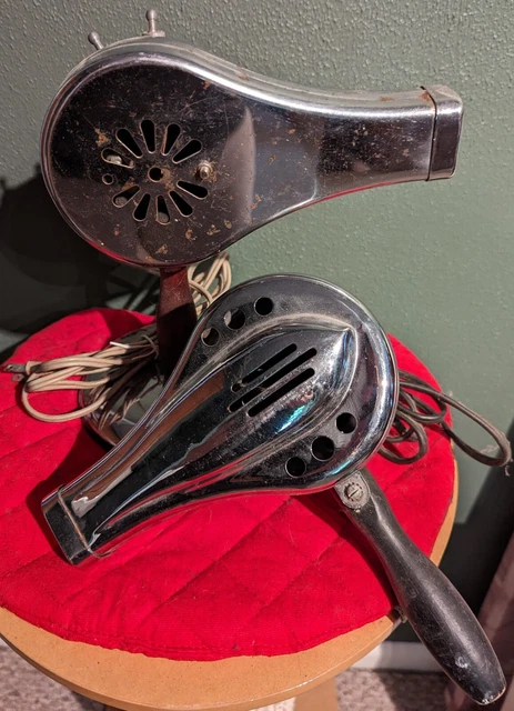 Two vintage Hair Blow Dryers 1940's folding handles & one w/Stand!