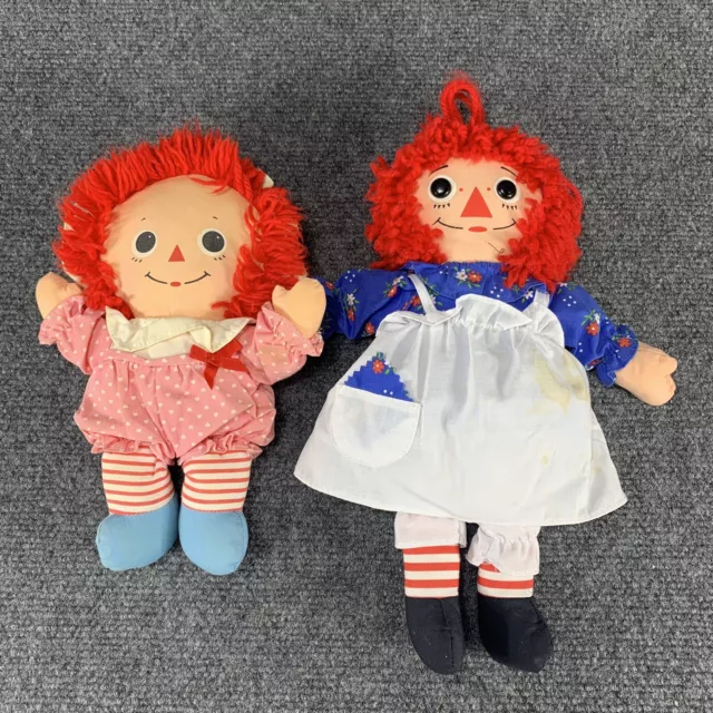 RAGGEDY ANN Dolls Lot of 2 Playskool 1987 12", 1989 Baby Plush Toys Doll Vintage